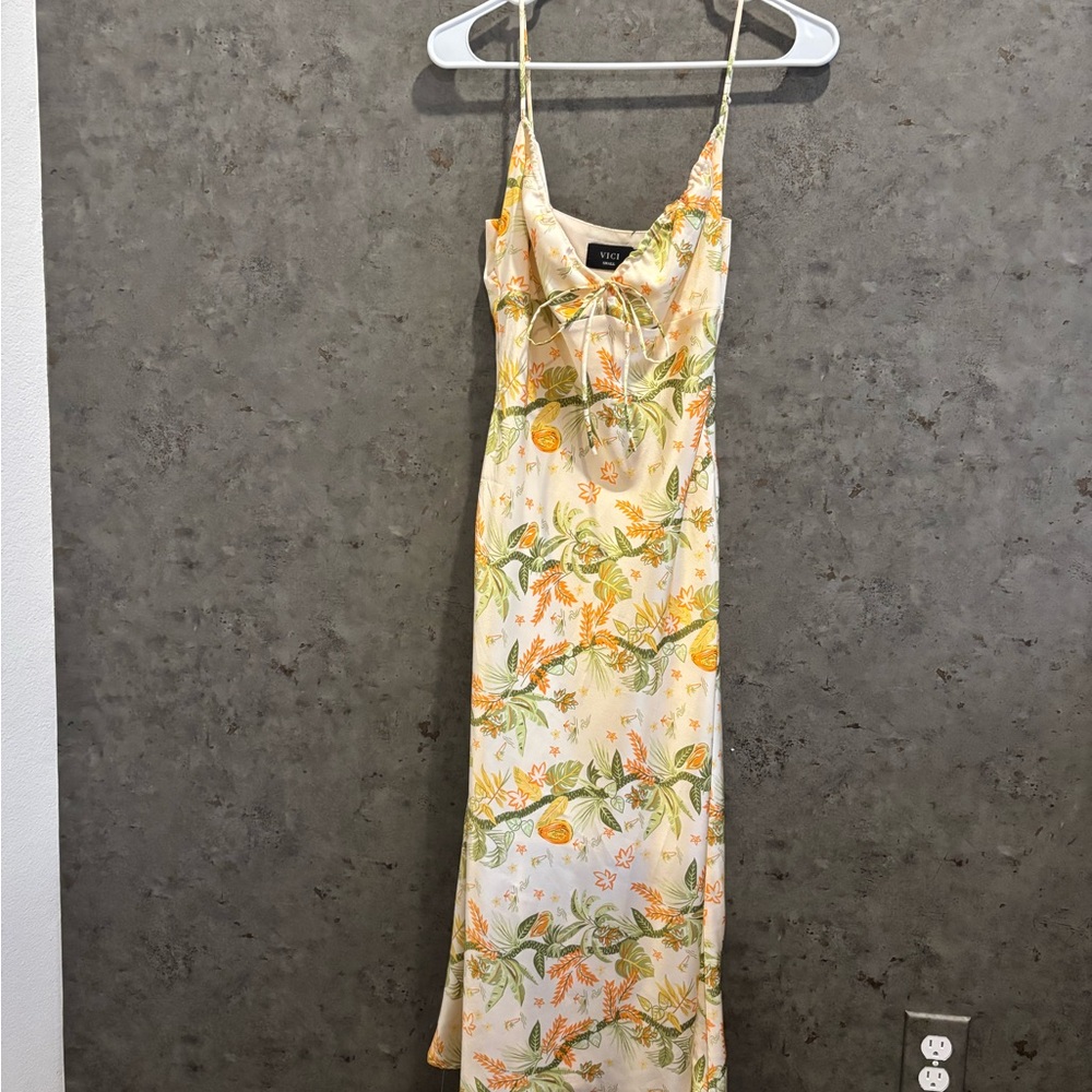 Vici Cream and Green Floral Maxi Dress